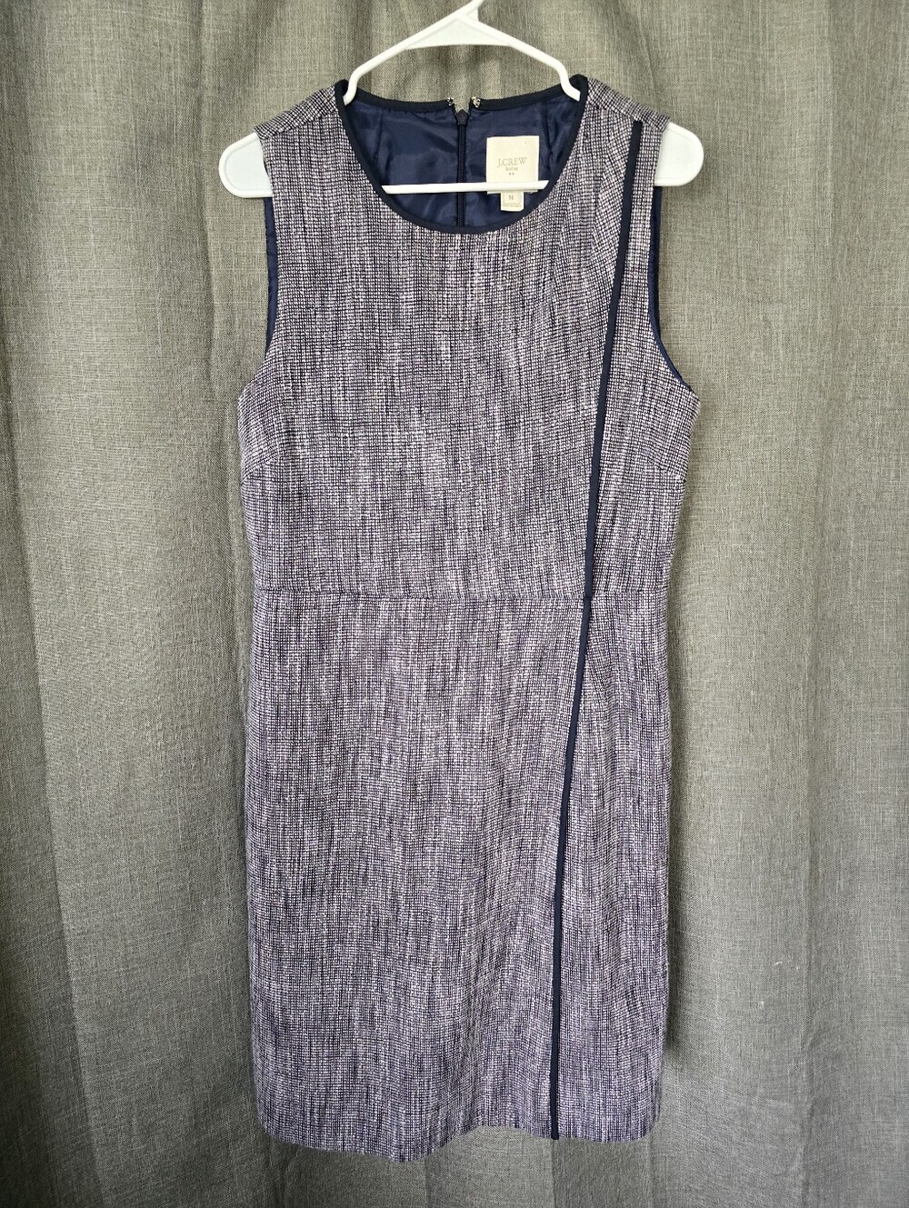 J Crew Suiting Navy Tweed A Line Faux Wrap Tank Pencil Dress Size 14